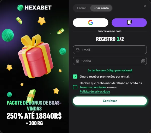 hexabet signup page